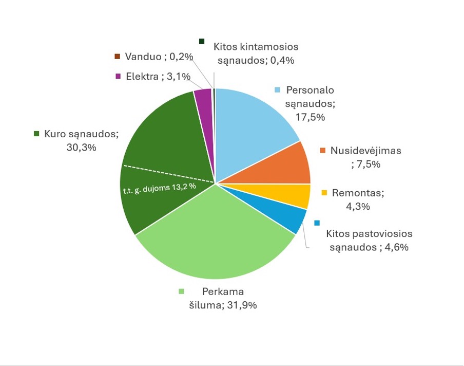 1 pav. Vidutinė šilumos sąnaudų struktūra Lietuvoje (2024 metais)